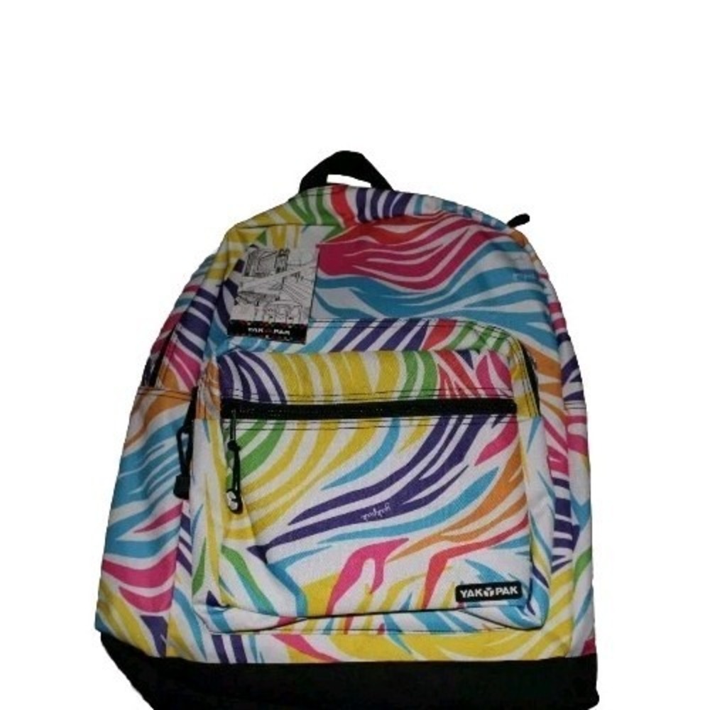 YAK PAK Backpack Rainbow Zebra Print NWT